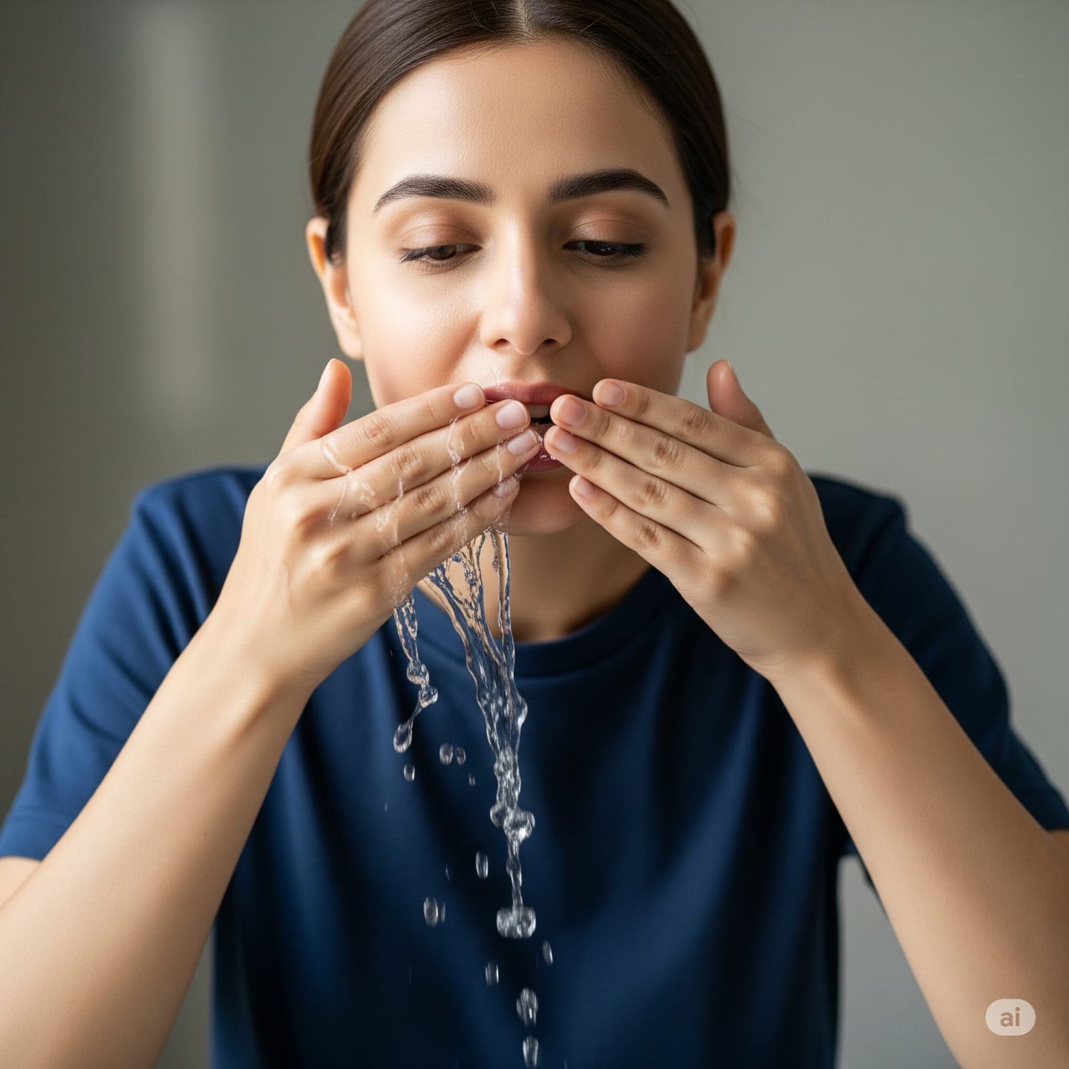Person rinsing mouth with water